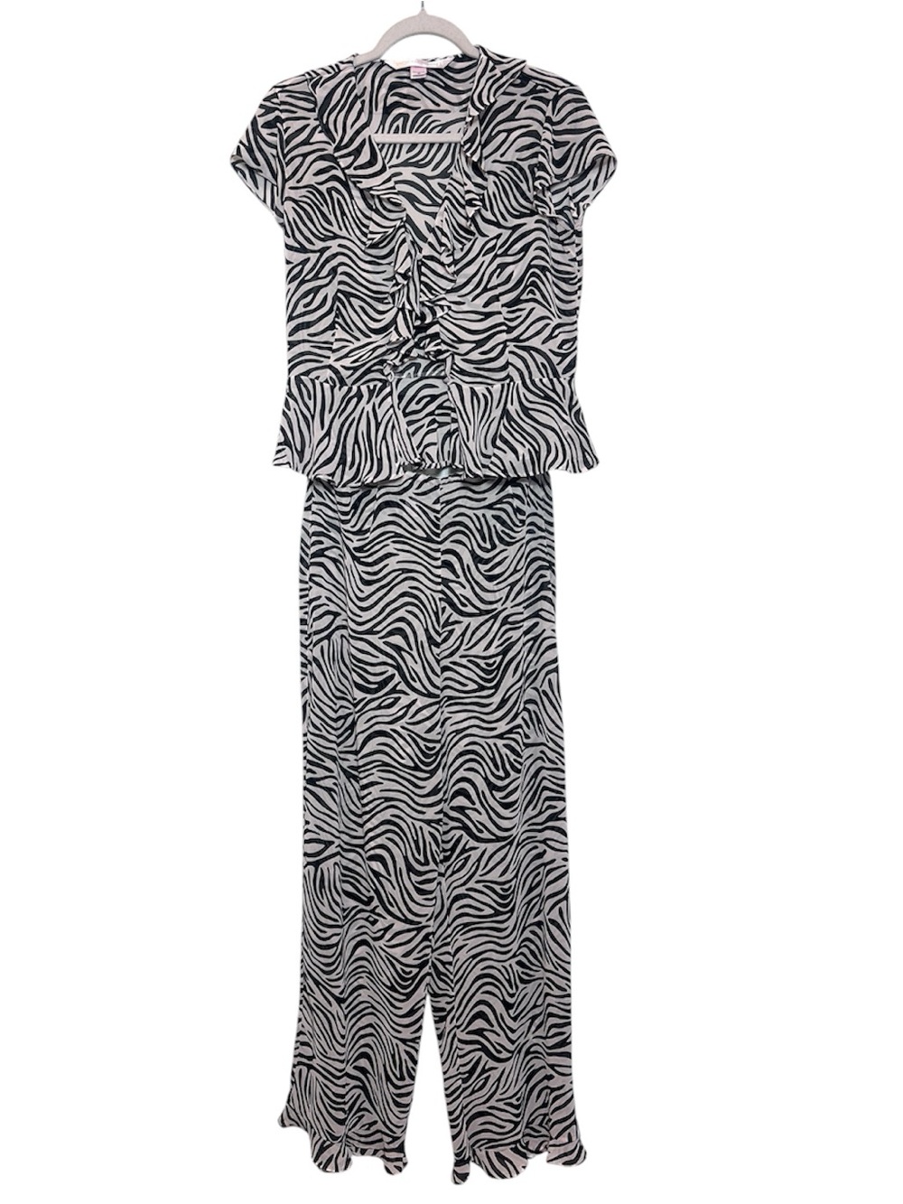 Vintage Victoria's Secret Sheer Black & White Zebra Print Ruffled 2 Piece